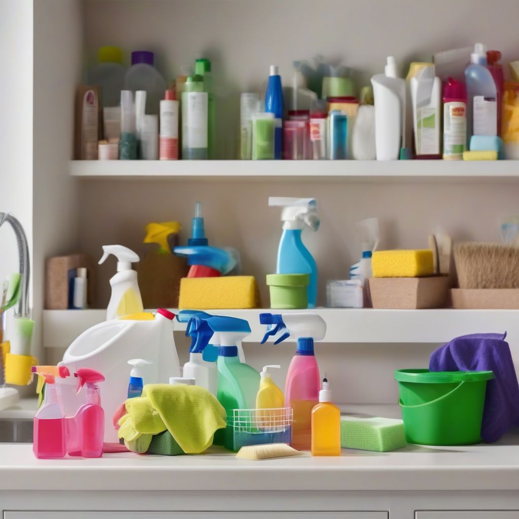 Cleaning supplies neatly arranged